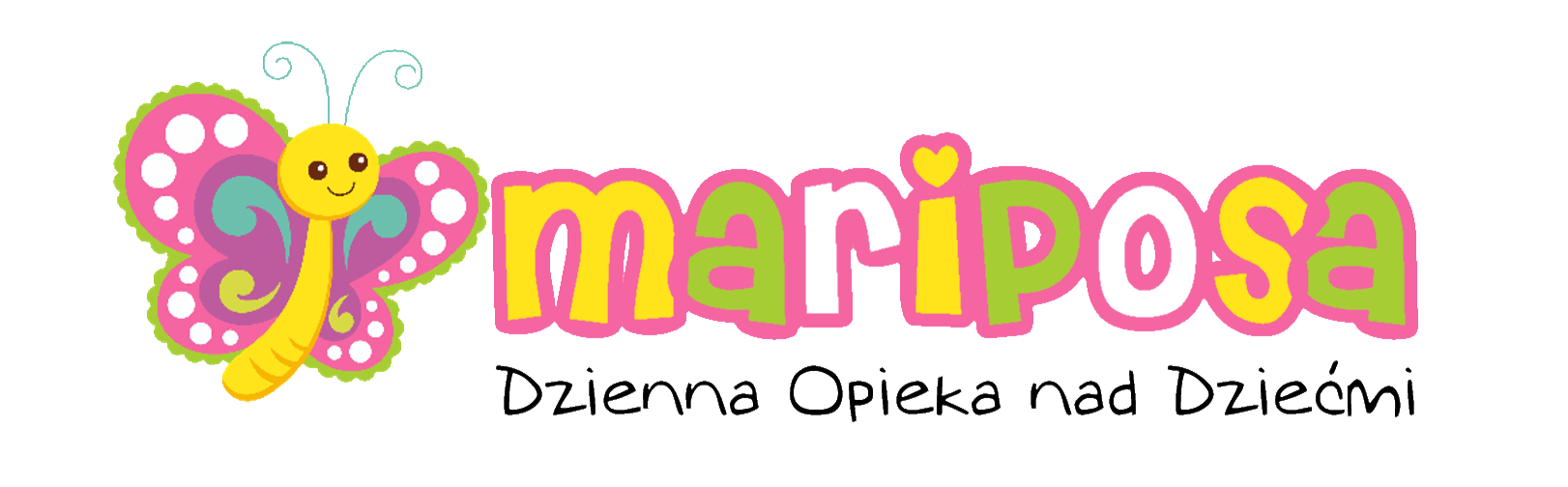 Logo Żłobka Mariposa – kolorowy motyl z nazwą